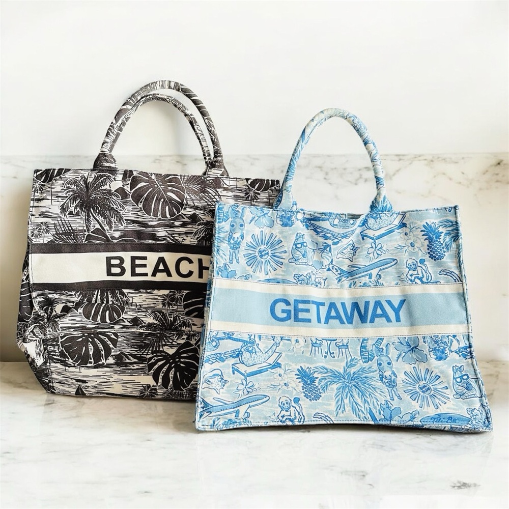 London Fog Beach Tote "Getaway" & “Beach” Summer Canvas Tote Bags - Picture 2 of 9